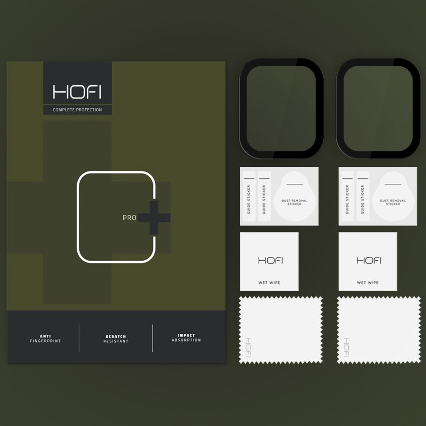 Szkło hybrydowe na ekran Hofi Hybrid Pro+ do Apple Watch 11 (42 mm)<br />Apple Watch 10 (42 mm), z czarną ramką. W zestawie znajdują się 2 sztuki.